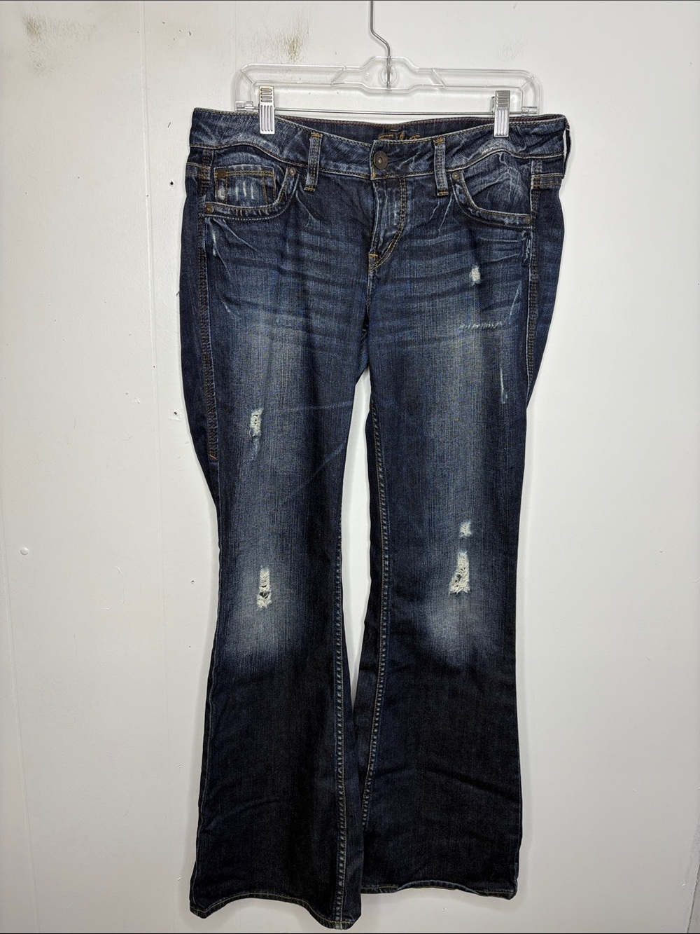 Silver Jeans Womens 30 Eden Dark Wash Contrast Stitching Distressed Country